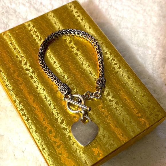 Sterling Silver Braided Rope & Heart Charm Bracelet - Picture 7 of 7